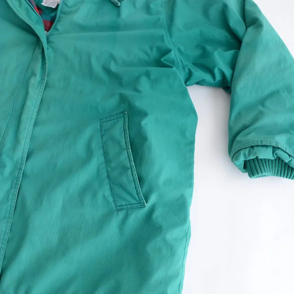 Vintage 90S British Green & Red Checker Liner Zip Up Hooded  Winter Jacket XL - Picture 8 of 16